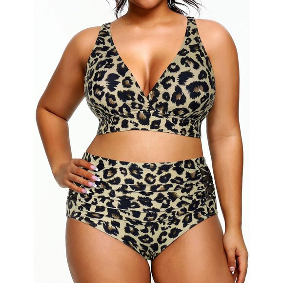 Yonique Women's 16 PLUS Leopard Bikini High Waisted Swimsuits Two Piece NEW! - Picture 4 of 4